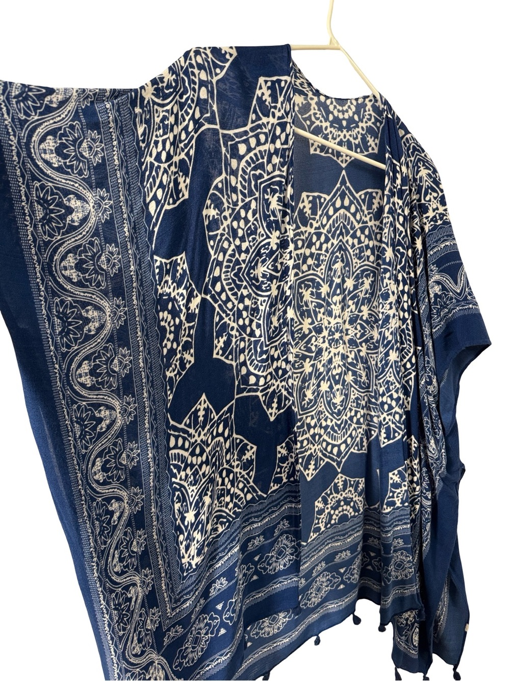 Navy Blue & White Printed Kimono Cover-Up - Picture 2 of 2